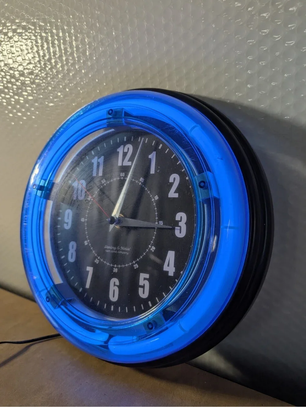 Sterling & Noble 11” Blue Neon Electric Wall Clock Modern Retro 90s